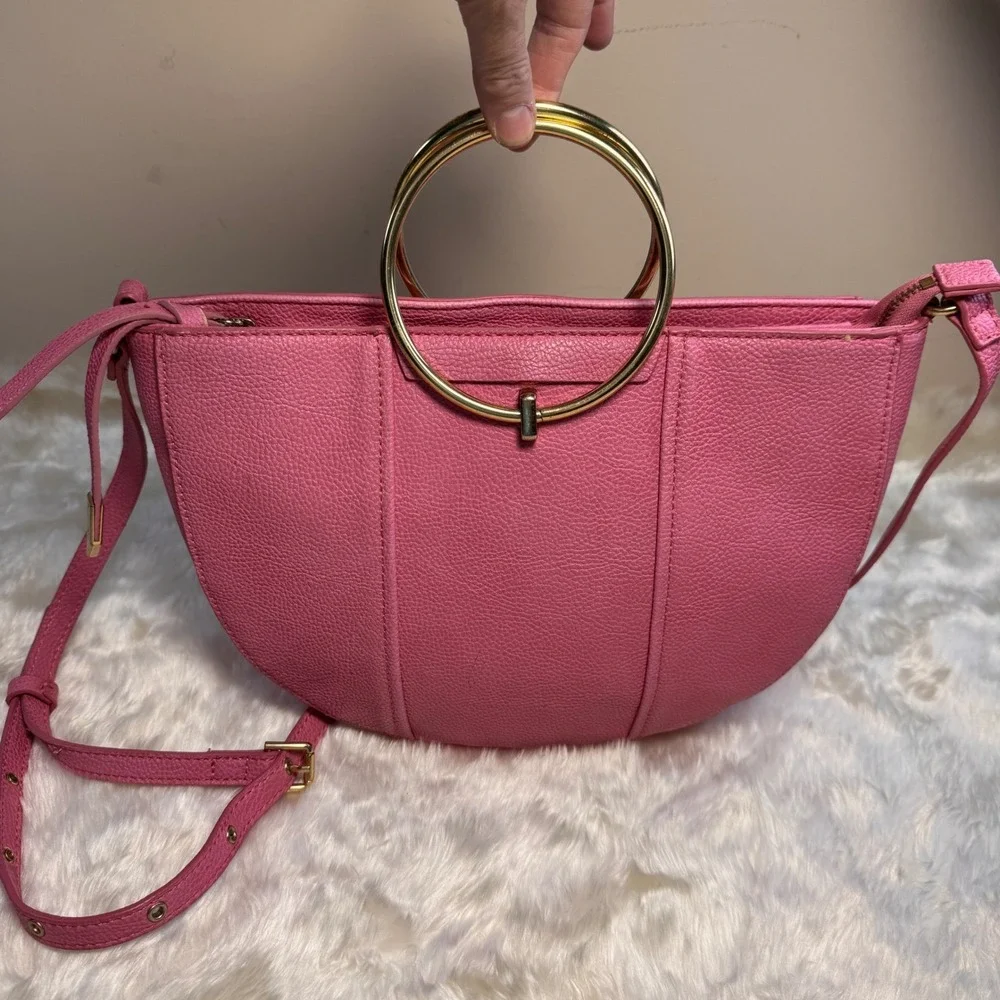Foley + Corinna Pink Vegan Leather Ring Handle‎ Crossbody Bag Satchel